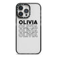 Custom Repeat Name iPhone 14 Pro Max Black Impact Case on Silver phone