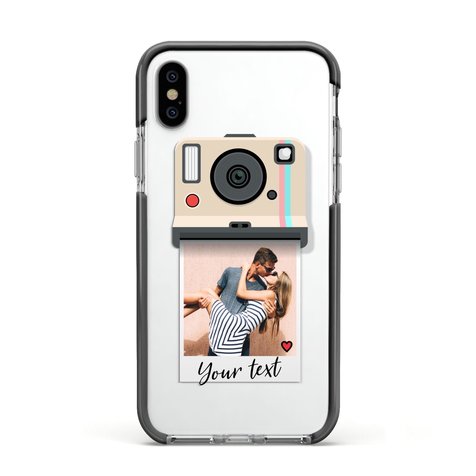 Custom Retro Photo Apple iPhone Xs Impact Case Black Edge on Silver Phone