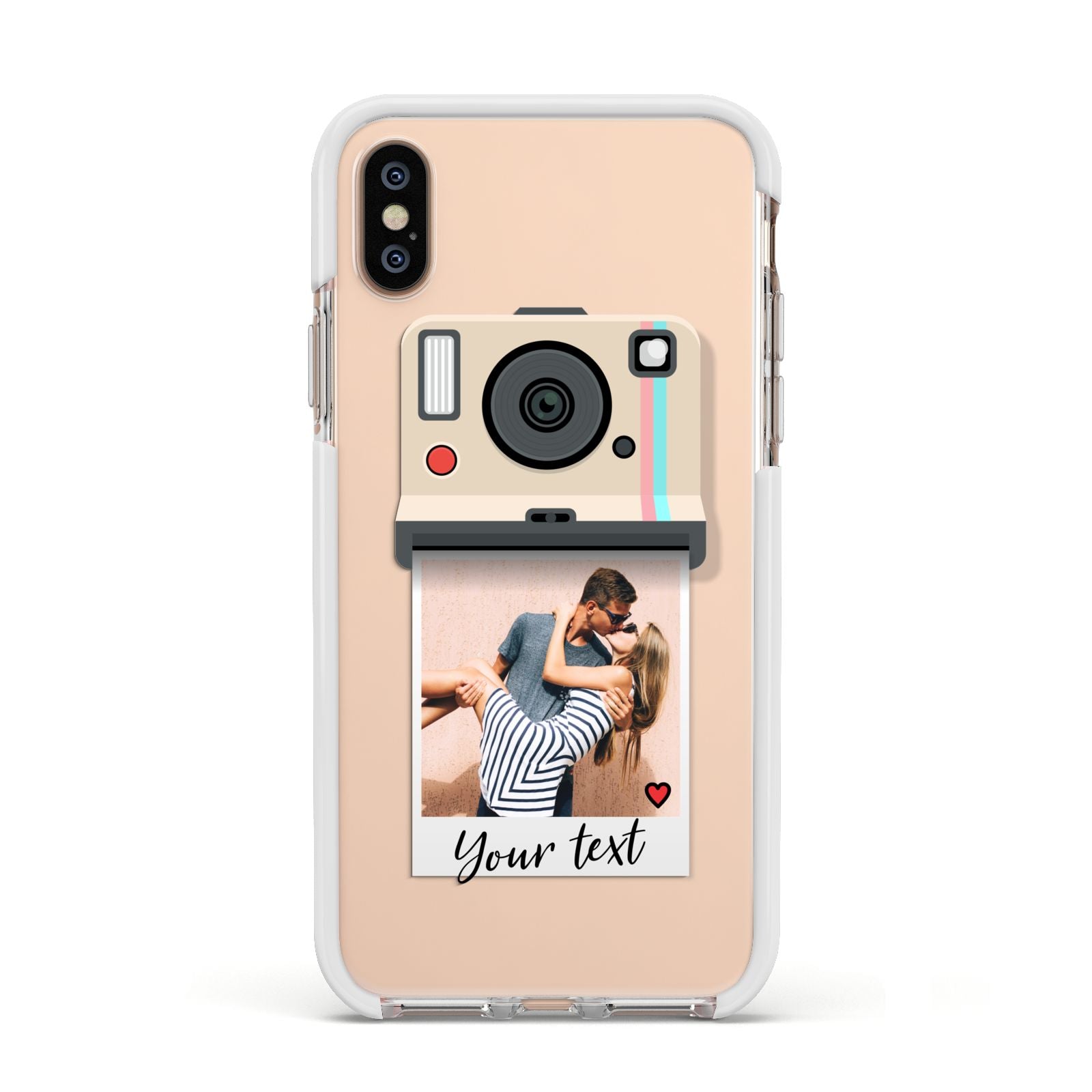 Custom Retro Photo Apple iPhone Xs Impact Case White Edge on Gold Phone