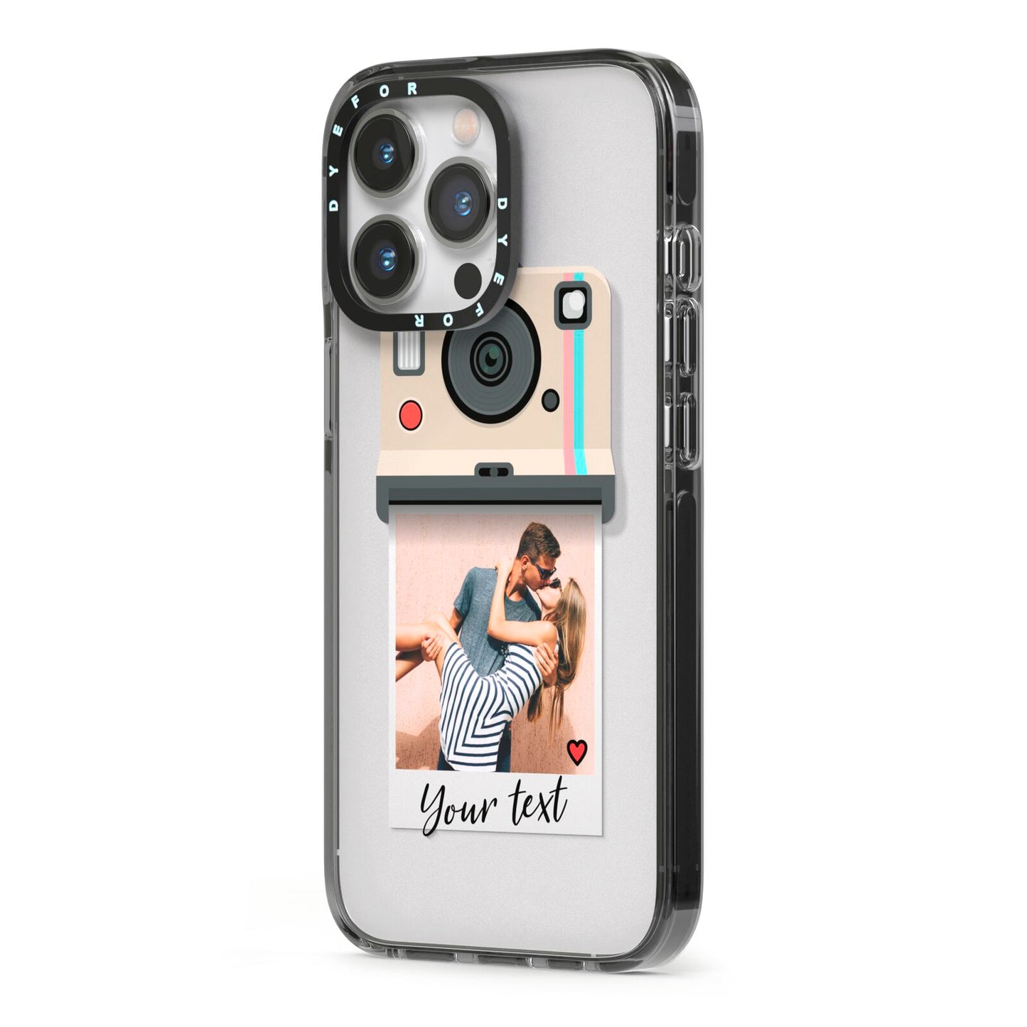 Custom Retro Photo iPhone 13 Pro Black Impact Case Side Angle on Silver phone