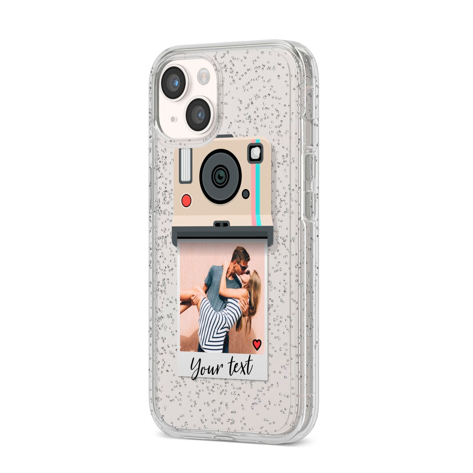 Custom Retro Photo iPhone 14 Glitter Tough Case Starlight Angled Image