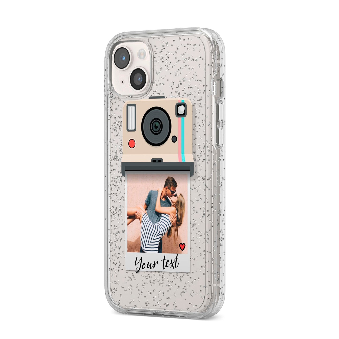 Custom Retro Photo iPhone 14 Plus Glitter Tough Case Starlight Angled Image