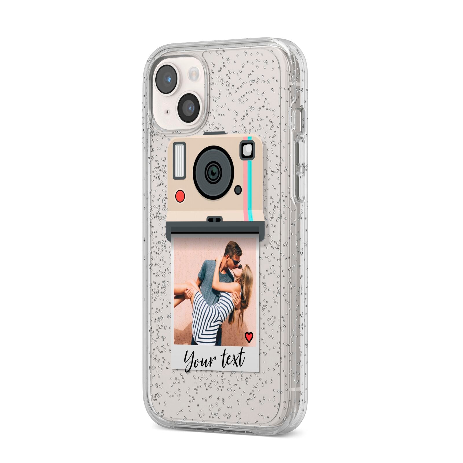Custom Retro Photo iPhone 14 Plus Glitter Tough Case Starlight Angled Image