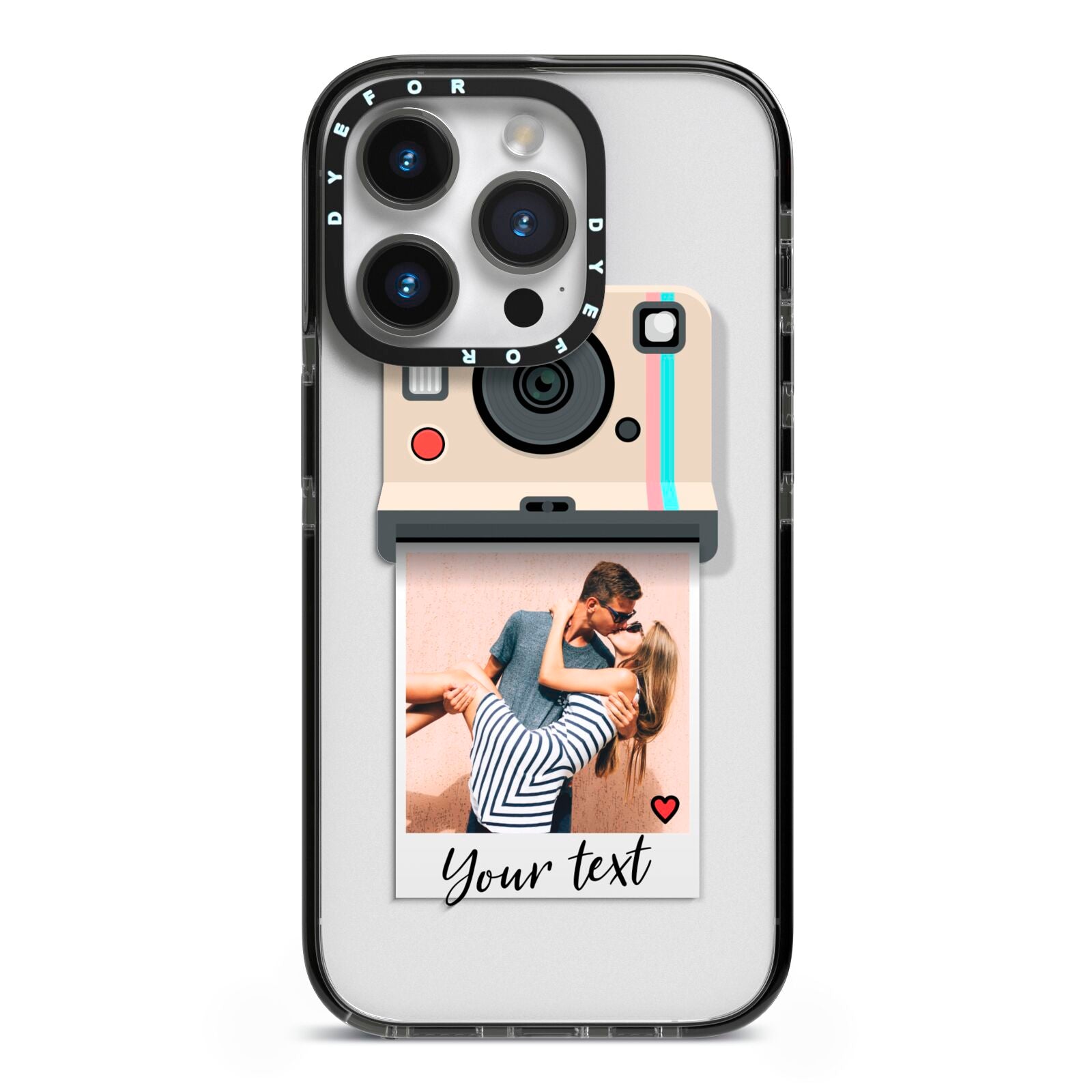Custom Retro Photo iPhone 14 Pro Black Impact Case on Silver phone