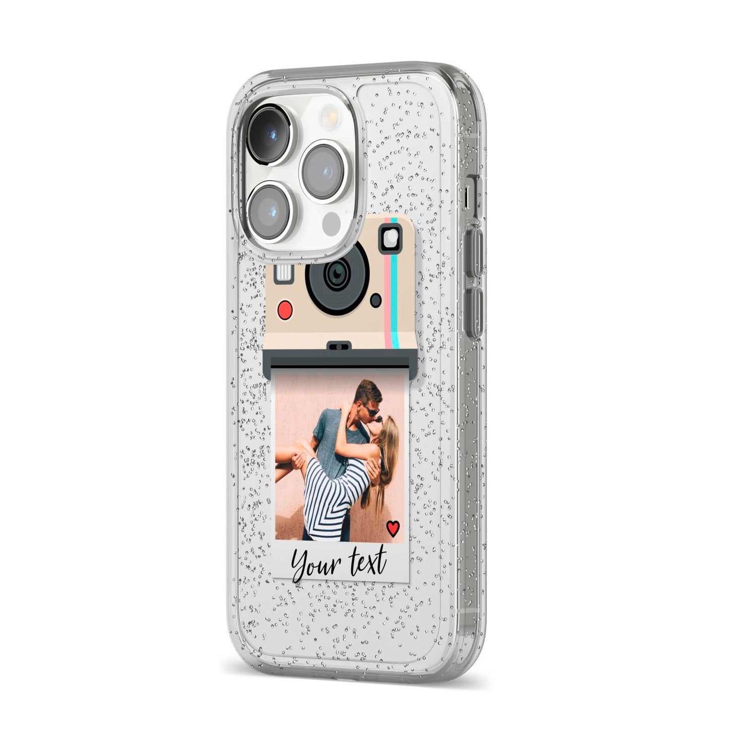 Custom Retro Photo iPhone 14 Pro Glitter Tough Case Silver Angled Image