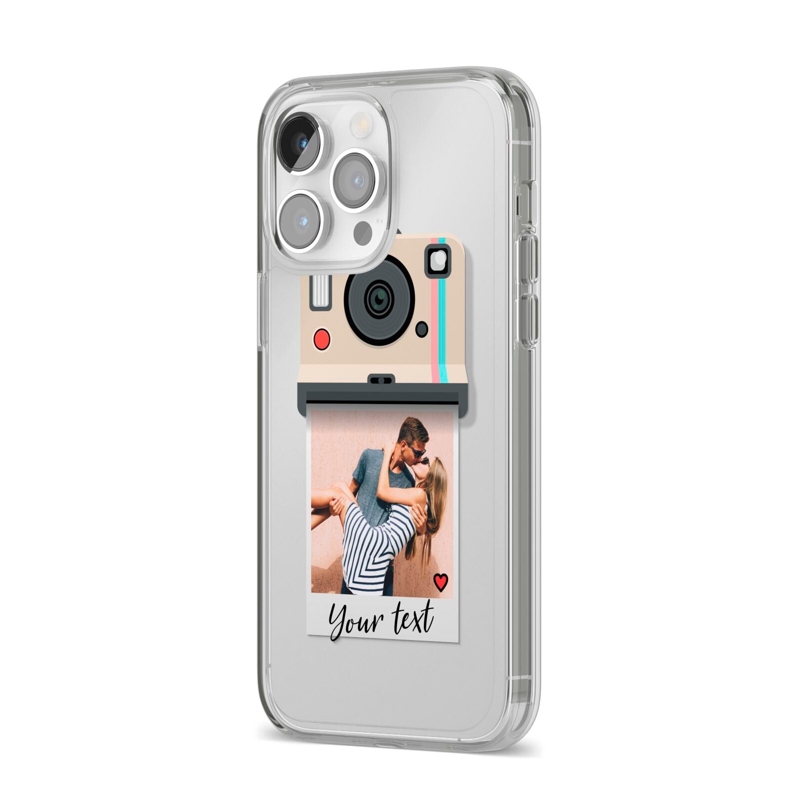 Custom Retro Photo iPhone 14 Pro Max Clear Tough Case Silver Angled Image