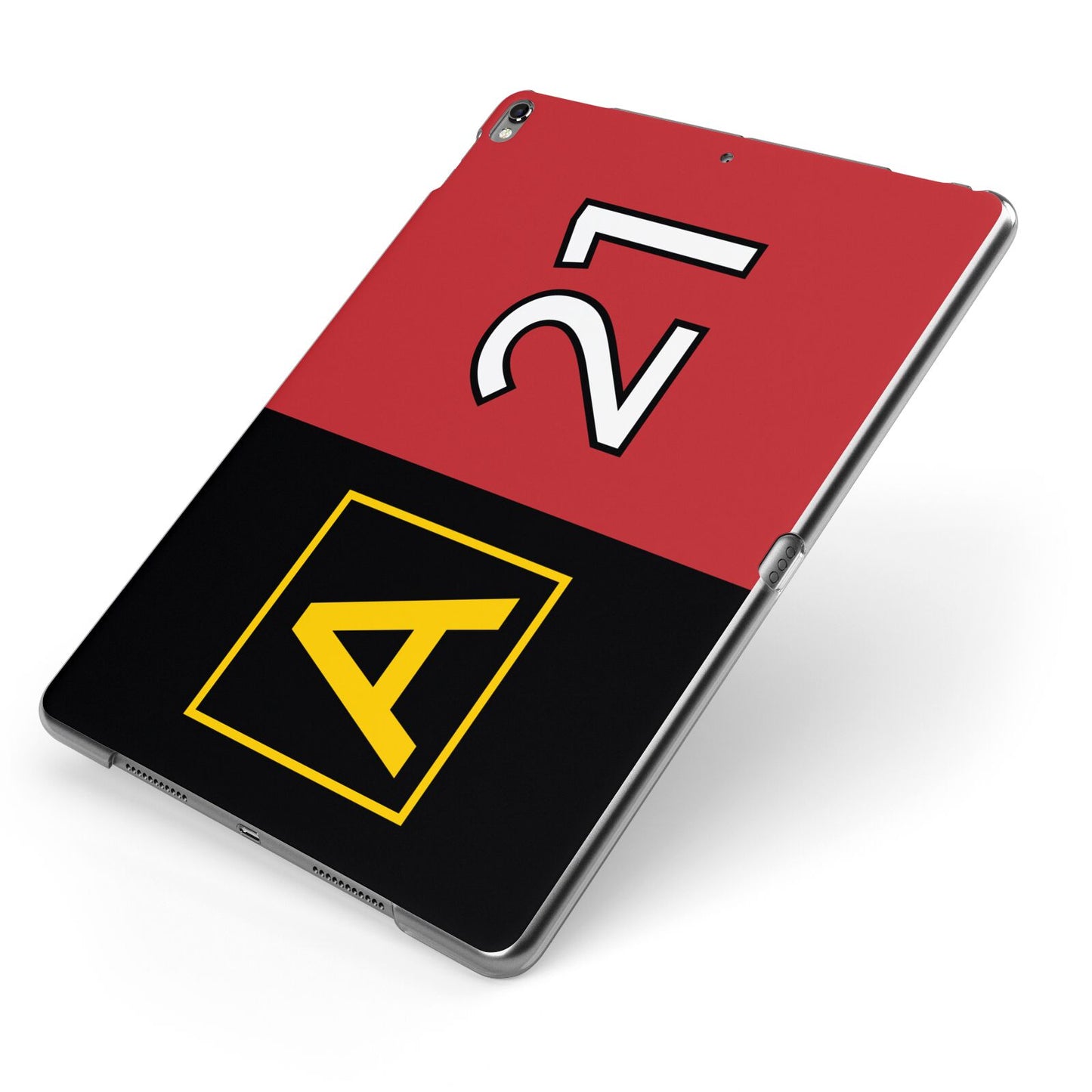 Custom Runway Location and Hold Position Apple iPad Case on Grey iPad Side View