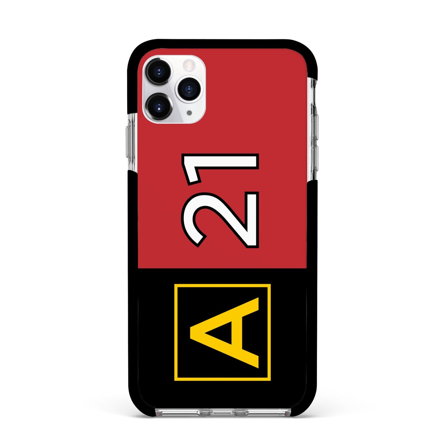 Custom Runway Location and Hold Position Apple iPhone 11 Pro Max in Silver with Black Impact Case