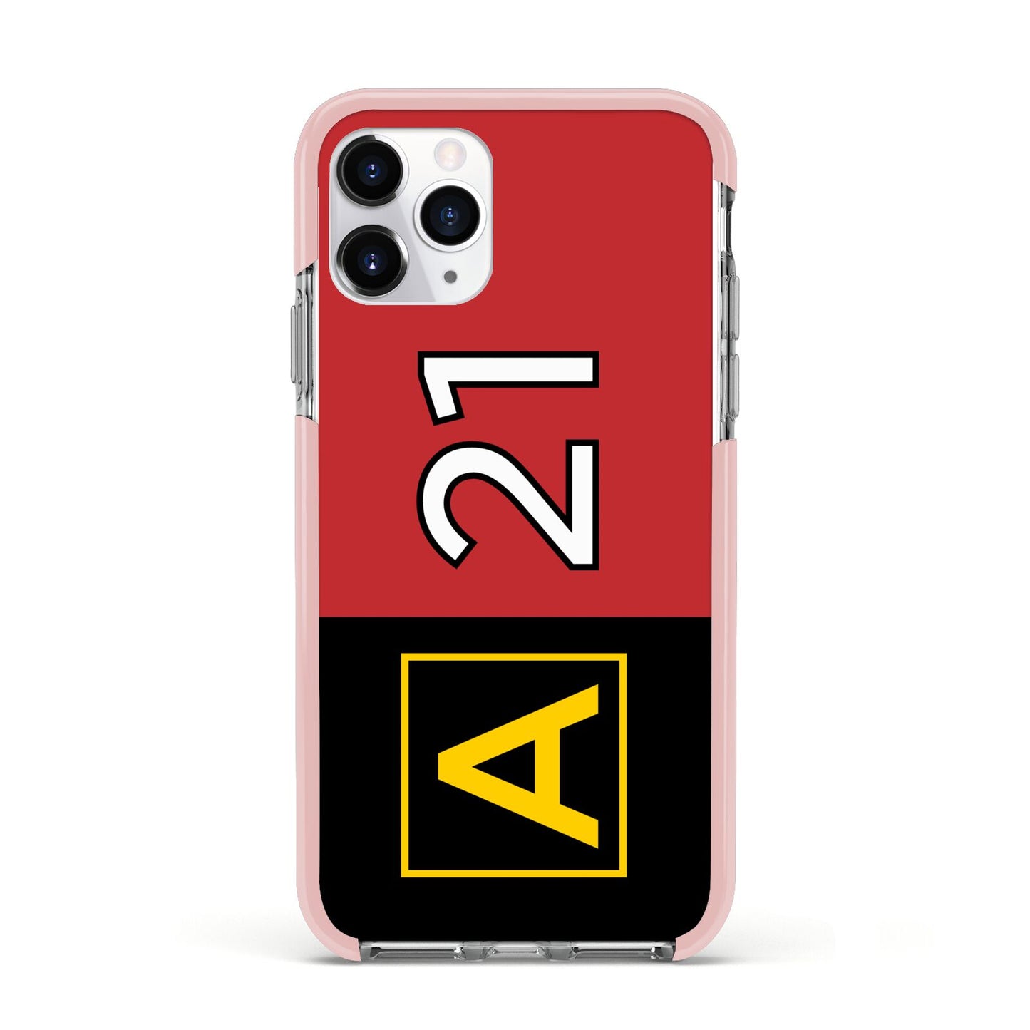Custom Runway Location and Hold Position Apple iPhone 11 Pro in Silver with Pink Impact Case