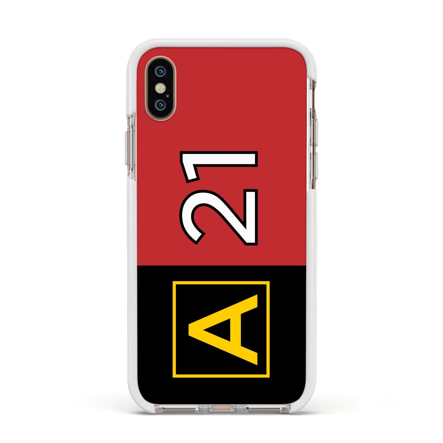 Custom Runway Location and Hold Position Apple iPhone Xs Impact Case White Edge on Gold Phone