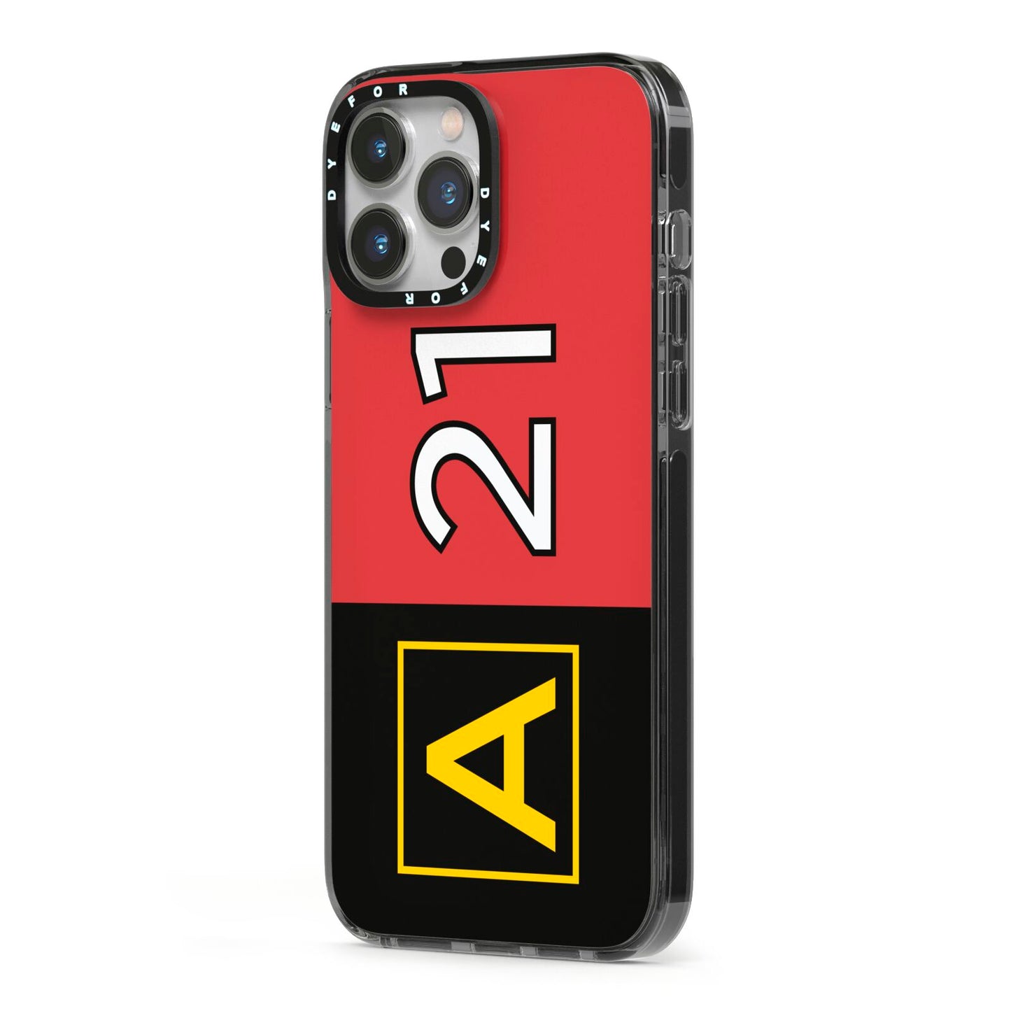 Custom Runway Location and Hold Position iPhone 13 Pro Max Black Impact Case Side Angle on Silver phone