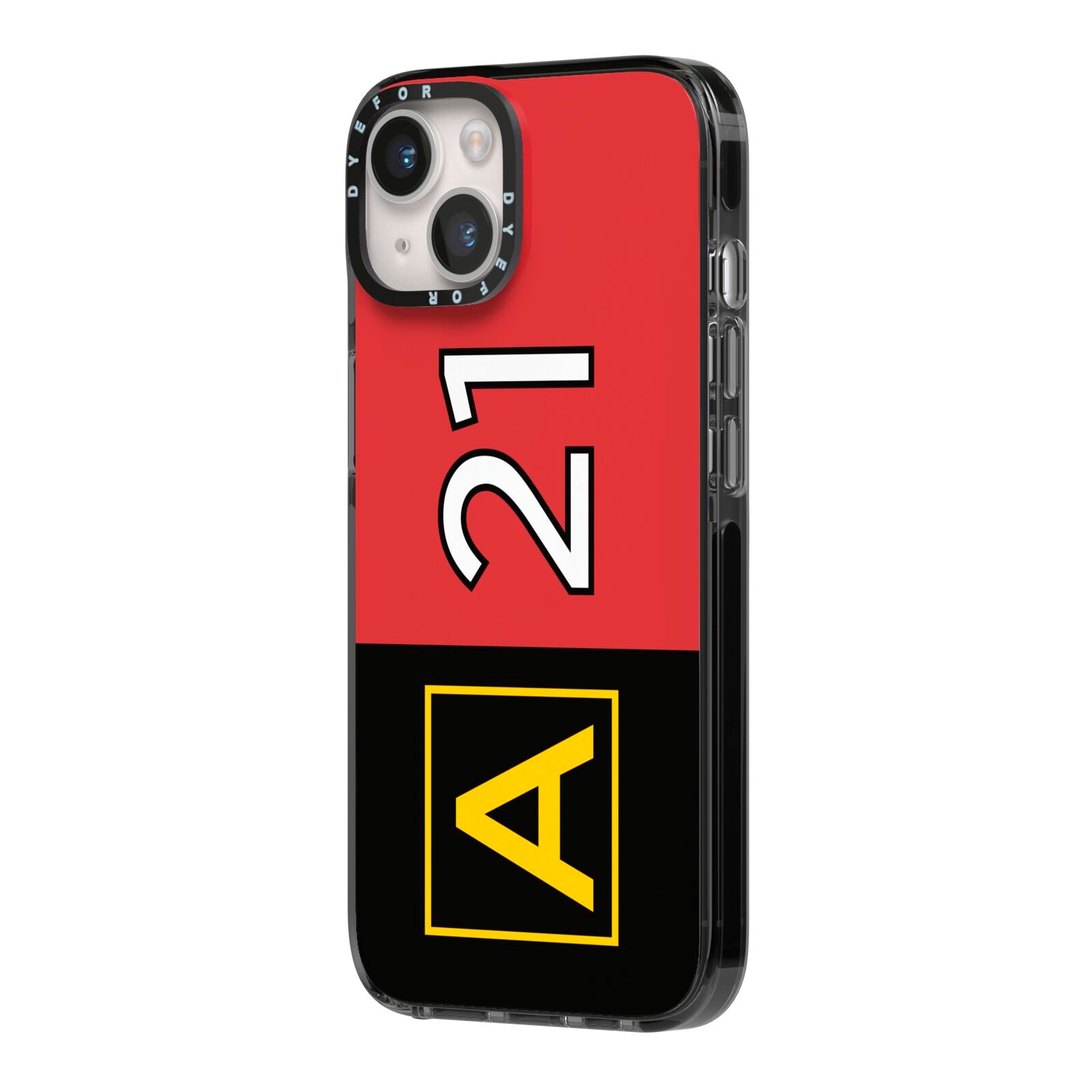 Custom Runway Location and Hold Position iPhone 14 Black Impact Case Side Angle on Silver phone