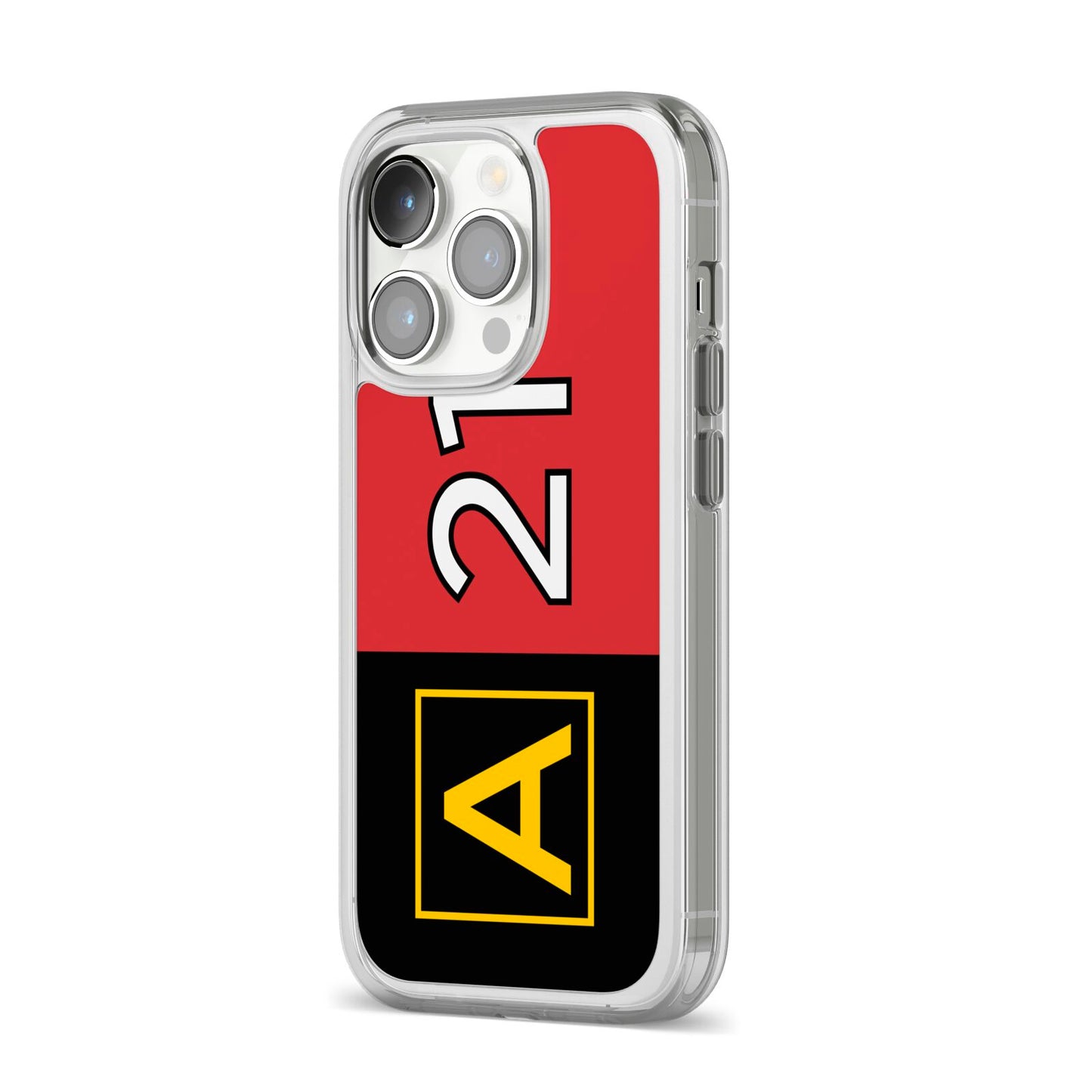 Custom Runway Location and Hold Position iPhone 14 Pro Clear Tough Case Silver Angled Image