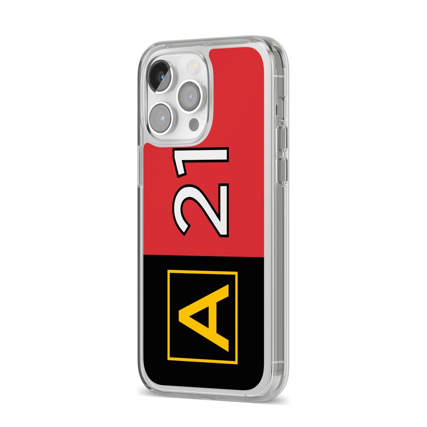 Custom Runway Location and Hold Position iPhone 14 Pro Max Clear Tough Case Silver Angled Image
