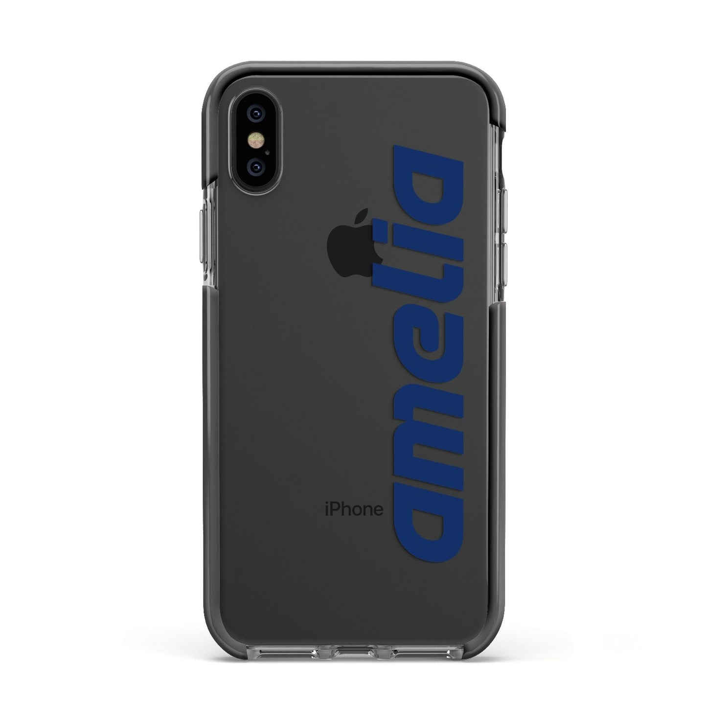 Custom Sci Fi Text Apple iPhone Xs Impact Case Black Edge on Black Phone