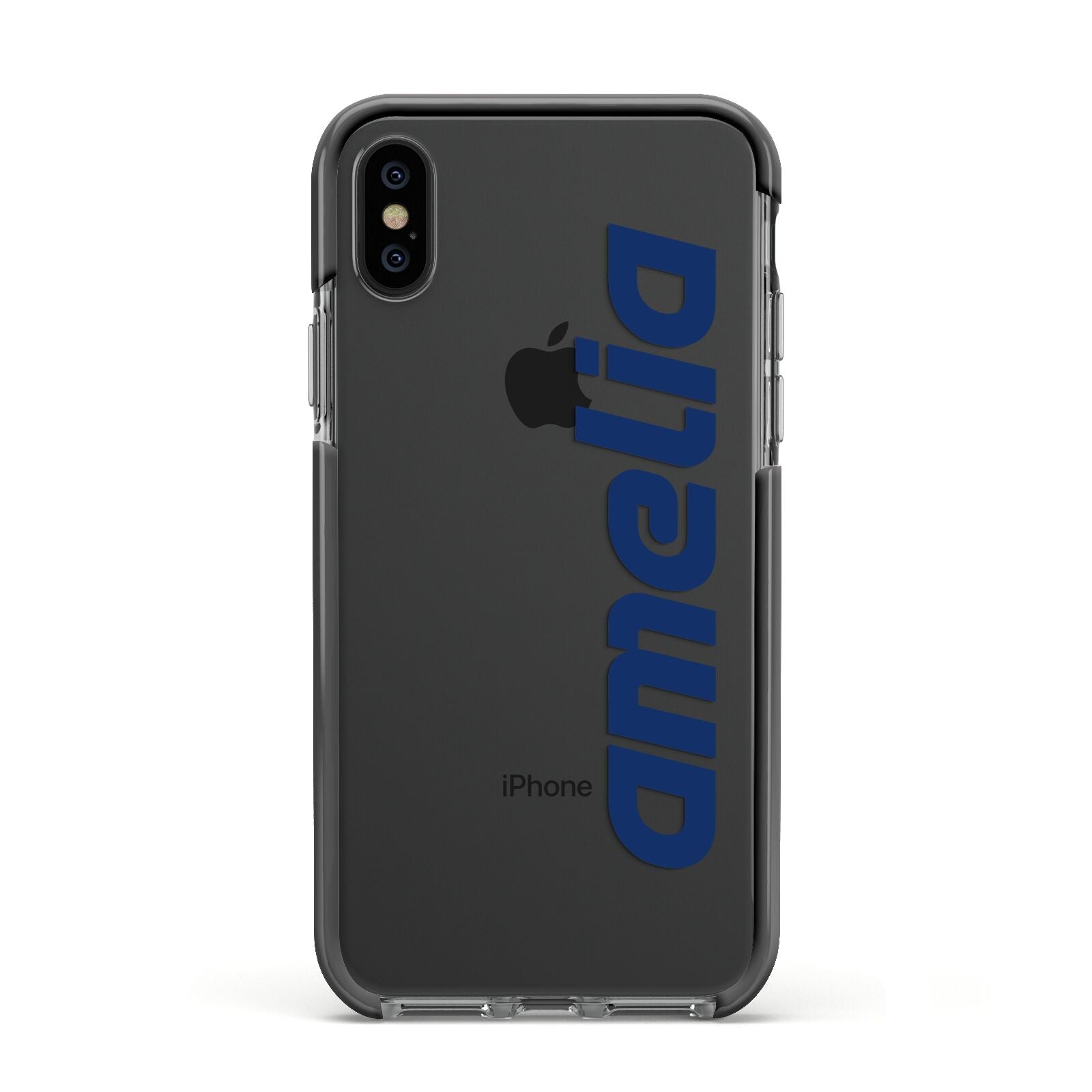 Custom Sci Fi Text Apple iPhone Xs Impact Case Black Edge on Black Phone