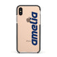 Custom Sci Fi Text Apple iPhone Xs Impact Case Black Edge on Gold Phone