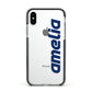 Custom Sci Fi Text Apple iPhone Xs Impact Case Black Edge on Silver Phone