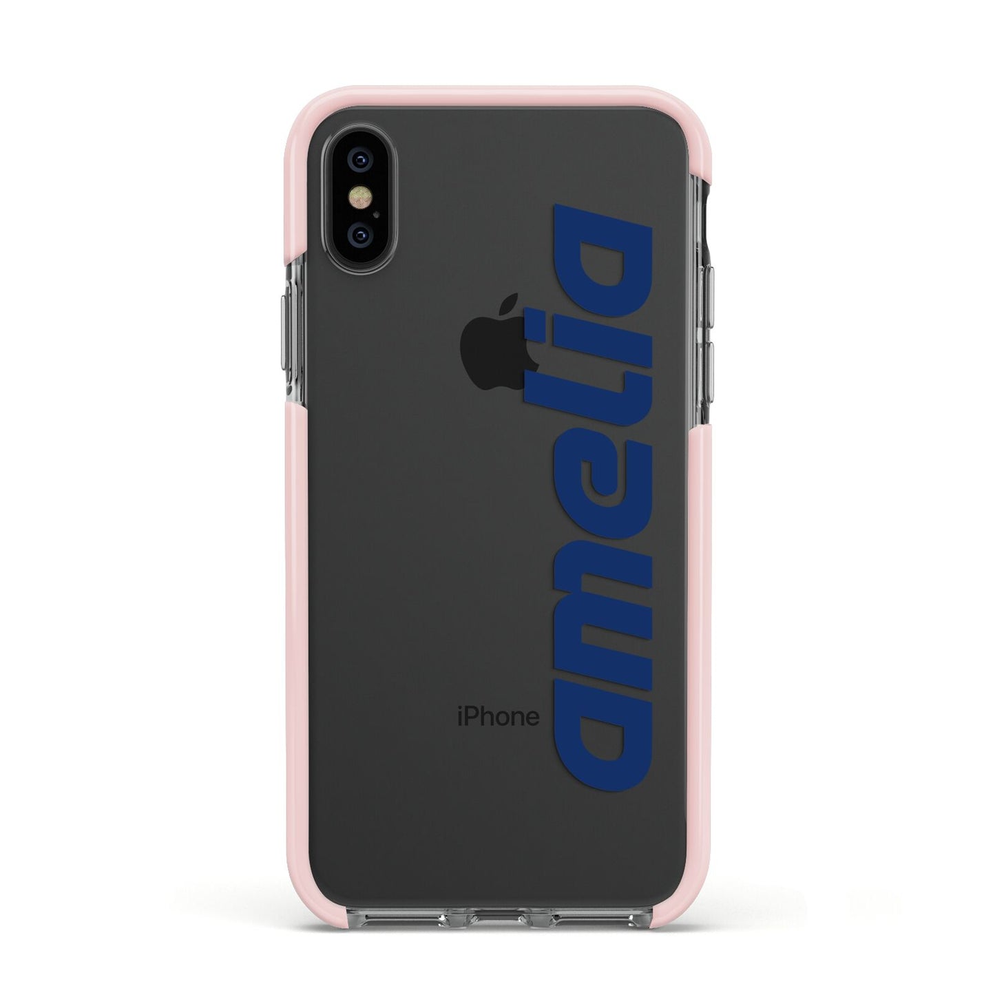 Custom Sci Fi Text Apple iPhone Xs Impact Case Pink Edge on Black Phone