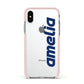 Custom Sci Fi Text Apple iPhone Xs Impact Case Pink Edge on Silver Phone