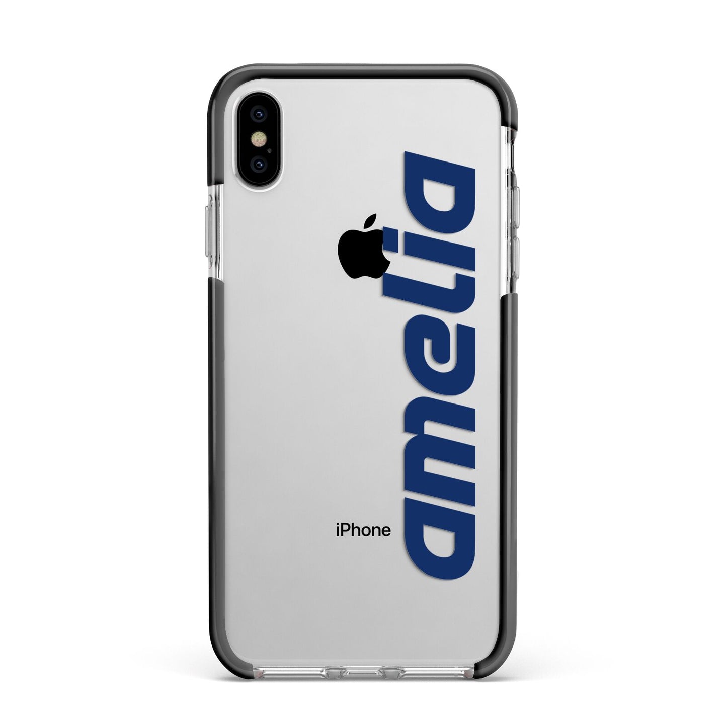 Custom Sci Fi Text Apple iPhone Xs Max Impact Case Black Edge on Silver Phone