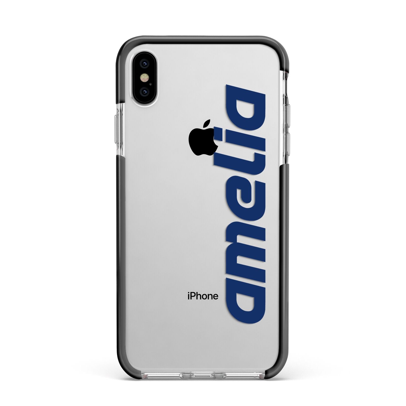 Custom Sci Fi Text Apple iPhone Xs Max Impact Case Black Edge on Silver Phone