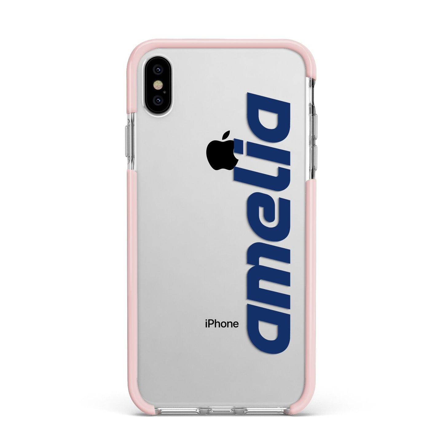 Custom Sci Fi Text Apple iPhone Xs Max Impact Case Pink Edge on Silver Phone