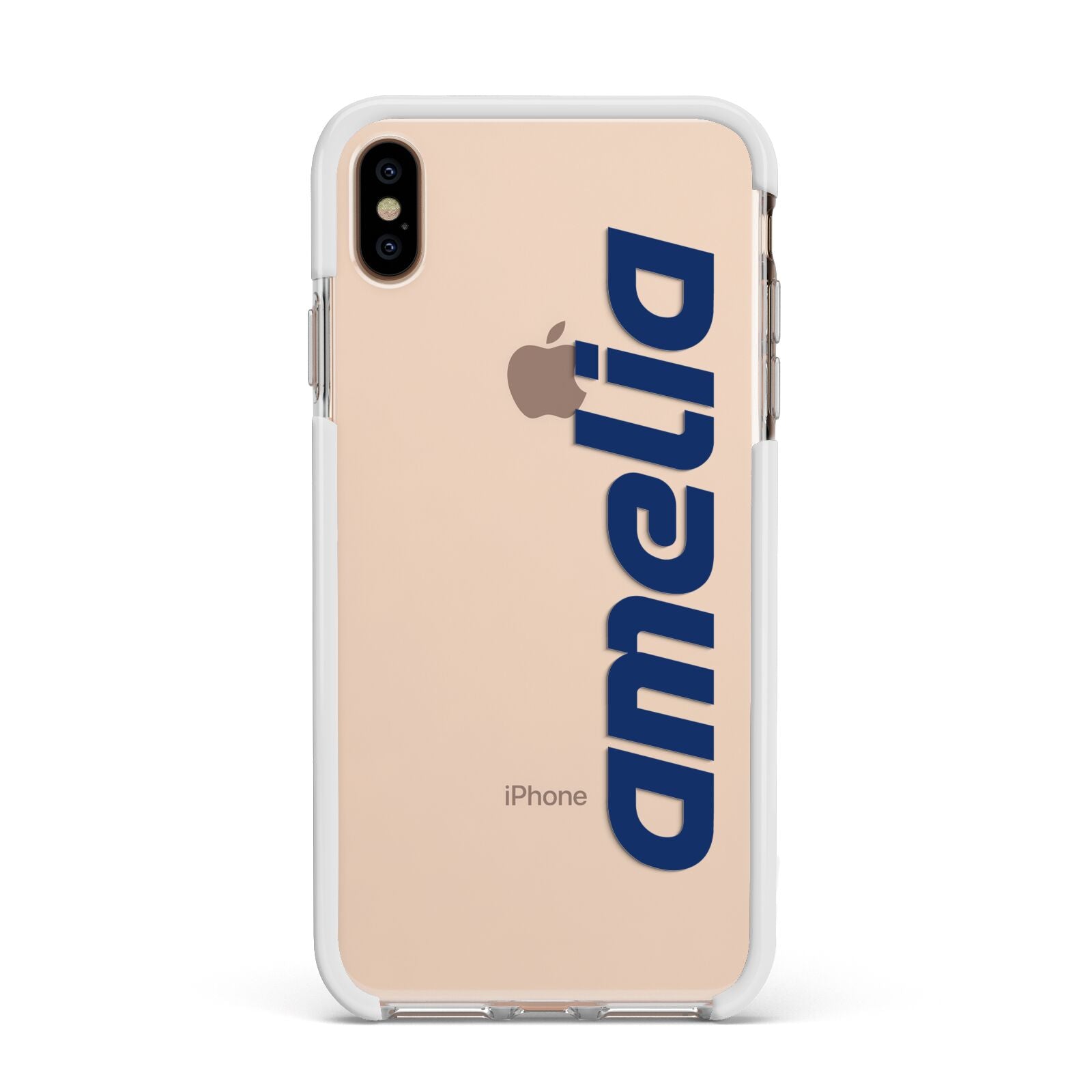 Custom Sci Fi Text Apple iPhone Xs Max Impact Case White Edge on Gold Phone