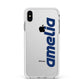 Custom Sci Fi Text Apple iPhone Xs Max Impact Case White Edge on Silver Phone