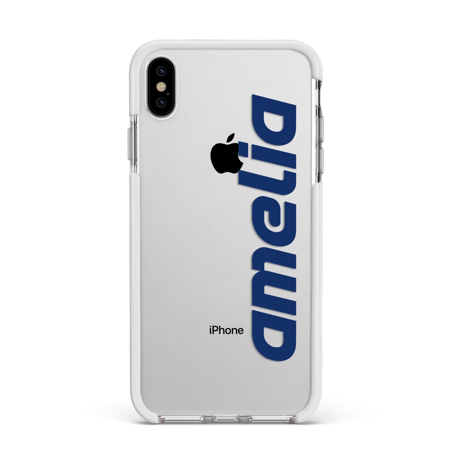 Custom Sci Fi Text Apple iPhone Xs Max Impact Case White Edge on Silver Phone