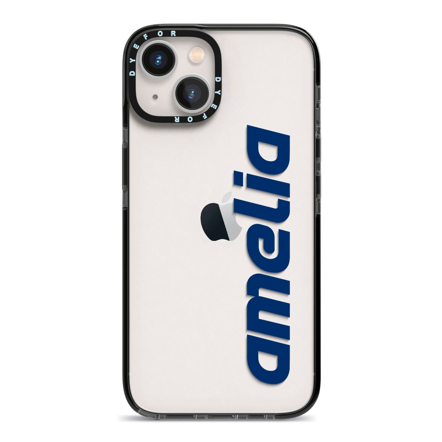 Custom Sci Fi Text iPhone 13 Black Impact Case on Silver phone