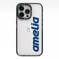 Custom Sci Fi Text iPhone 13 Pro Black Impact Case on Silver phone