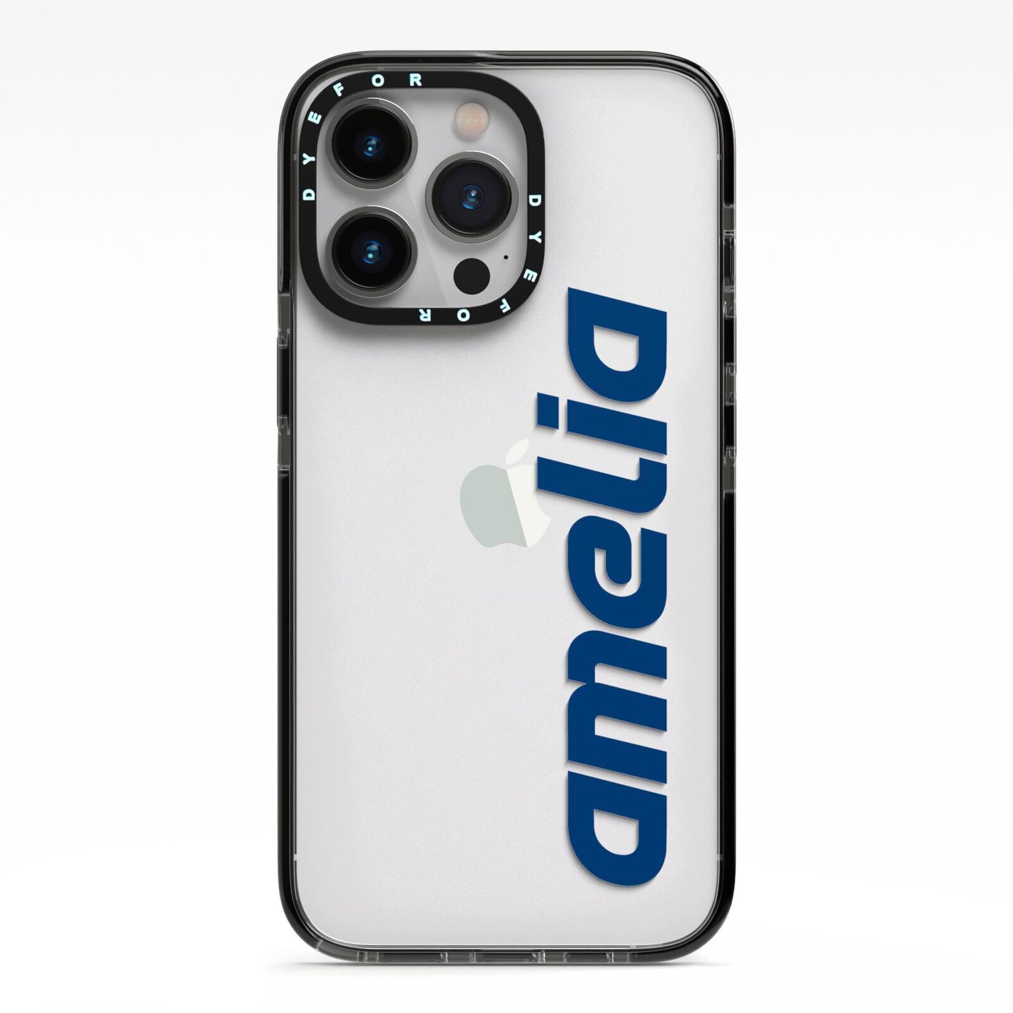 Custom Sci Fi Text iPhone 13 Pro Black Impact Case on Silver phone