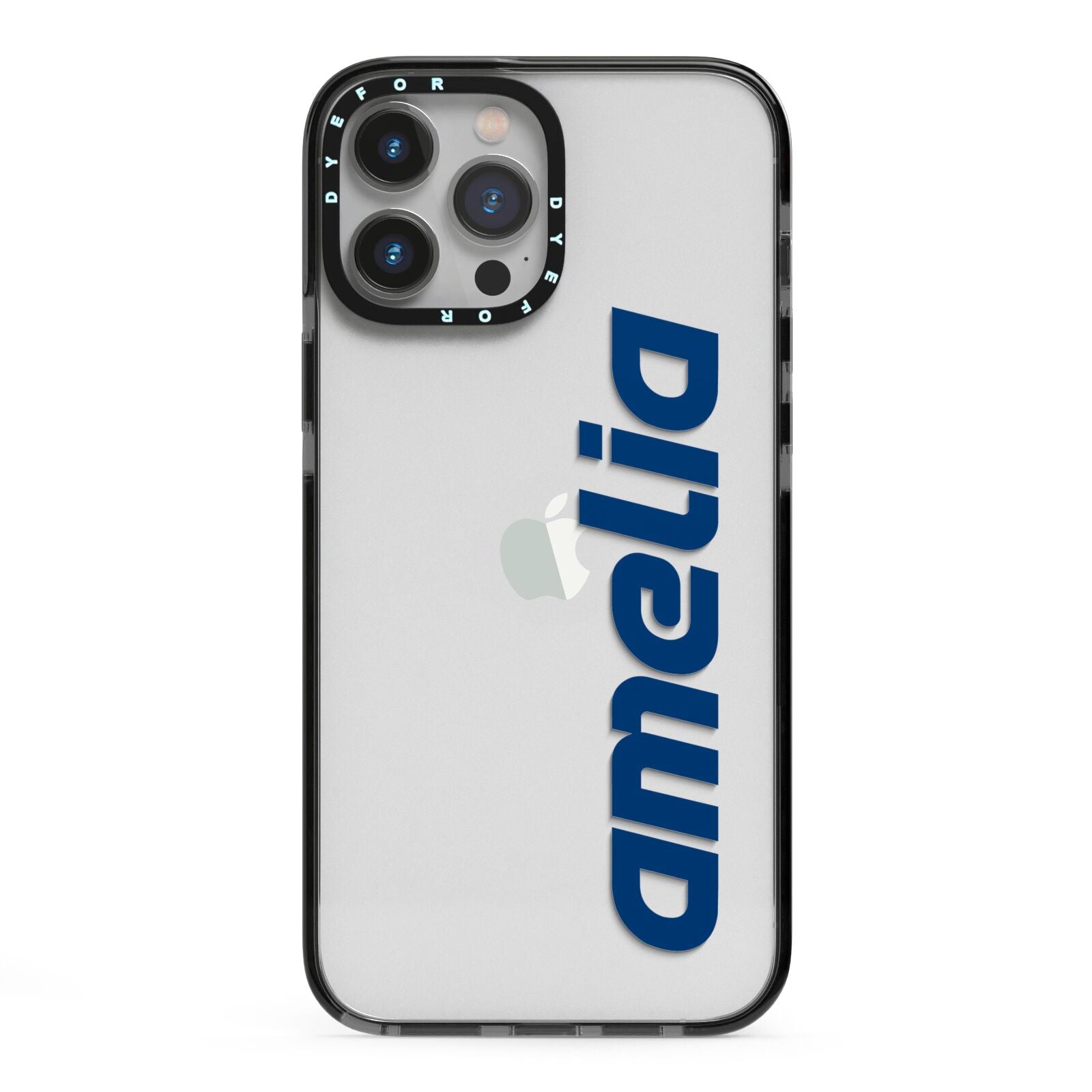 Custom Sci Fi Text iPhone 13 Pro Max Black Impact Case on Silver phone