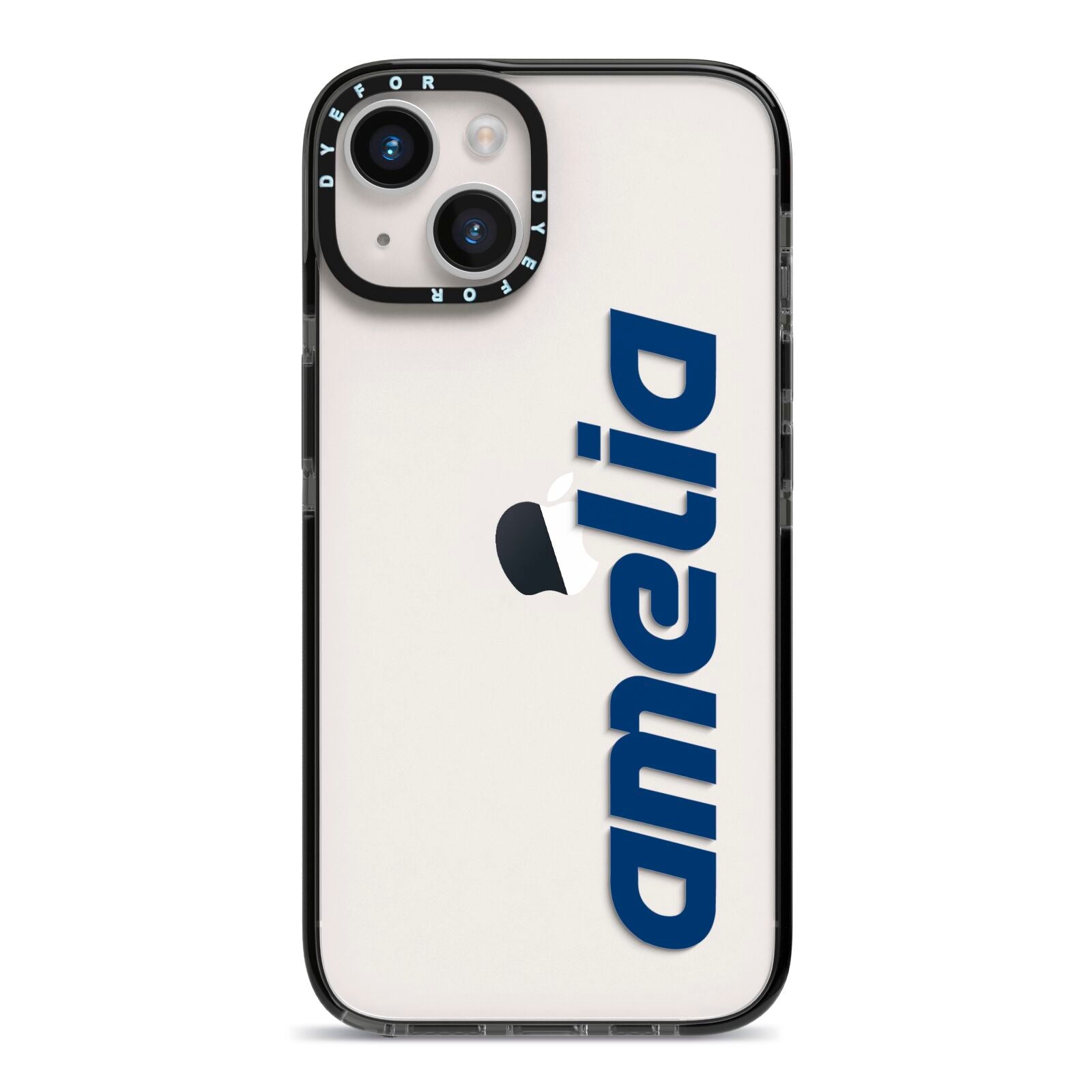 Custom Sci Fi Text iPhone 14 Black Impact Case on Silver phone