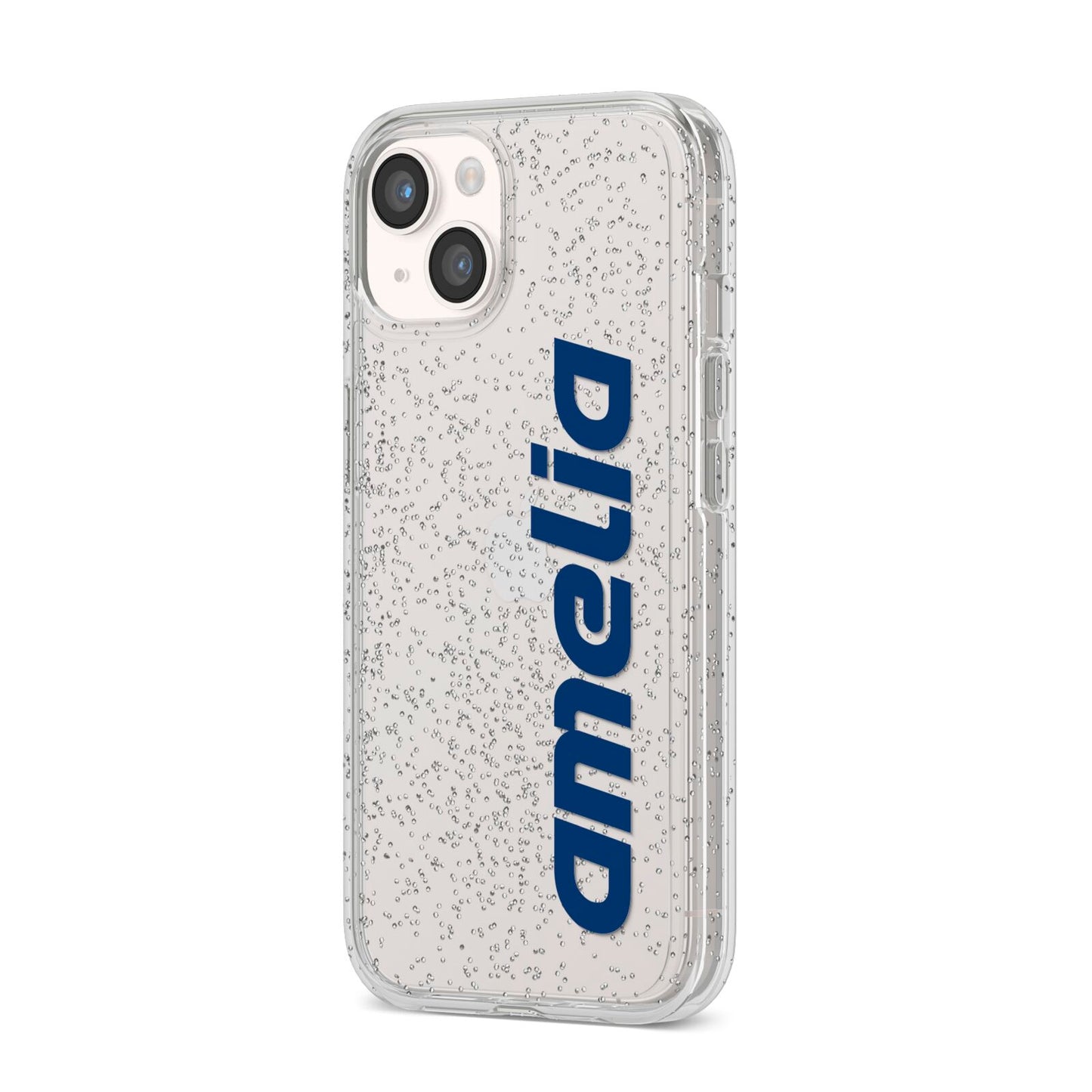 Custom Sci Fi Text iPhone 14 Glitter Tough Case Starlight Angled Image