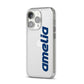 Custom Sci Fi Text iPhone 14 Pro Clear Tough Case Silver Angled Image
