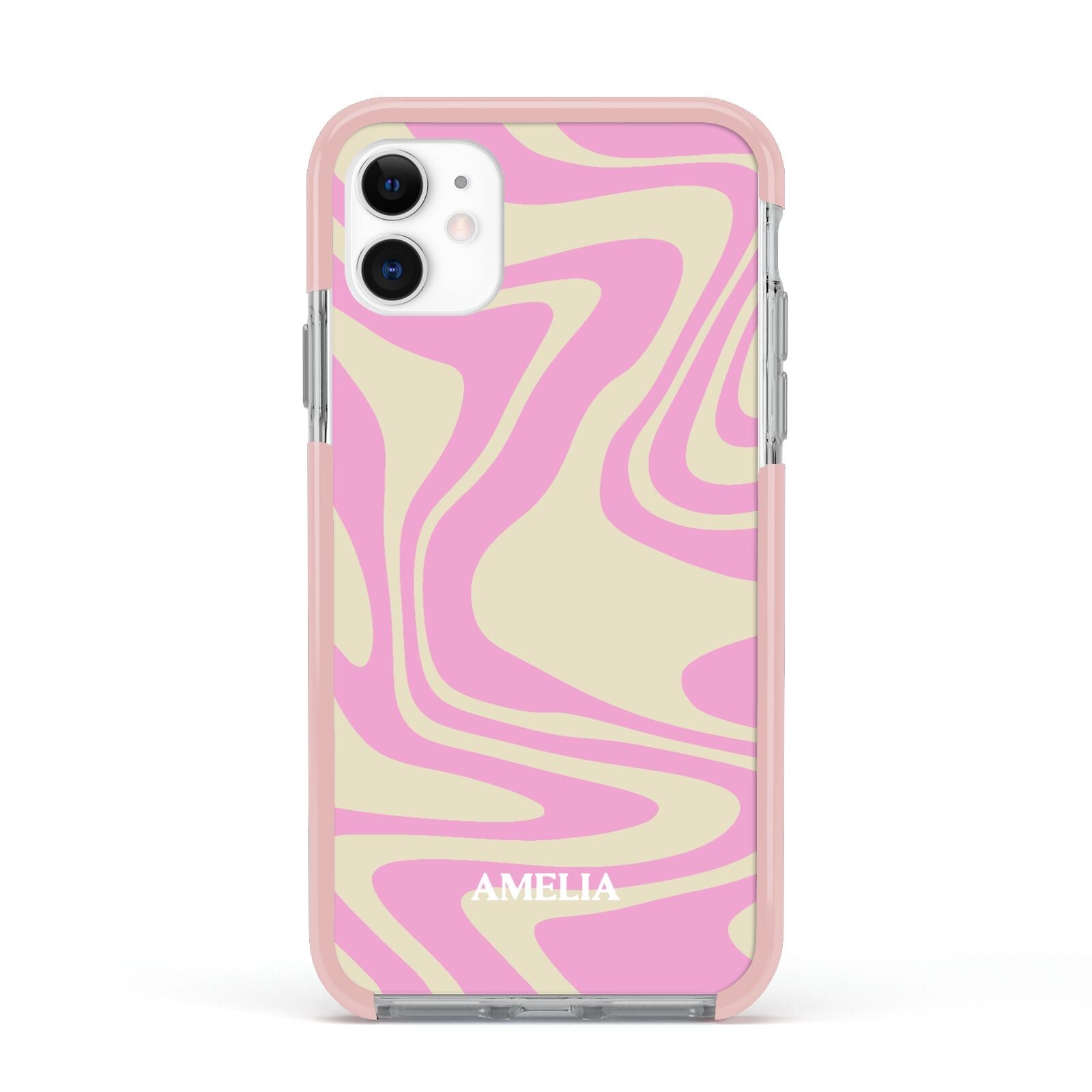 Custom Seventies Apple iPhone 11 in White with Pink Impact Case