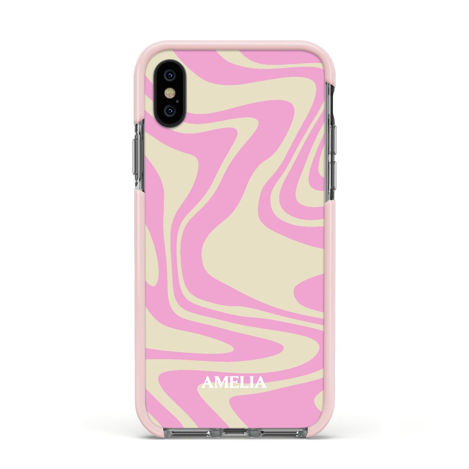 Custom Seventies Apple iPhone Xs Impact Case Pink Edge on Black Phone