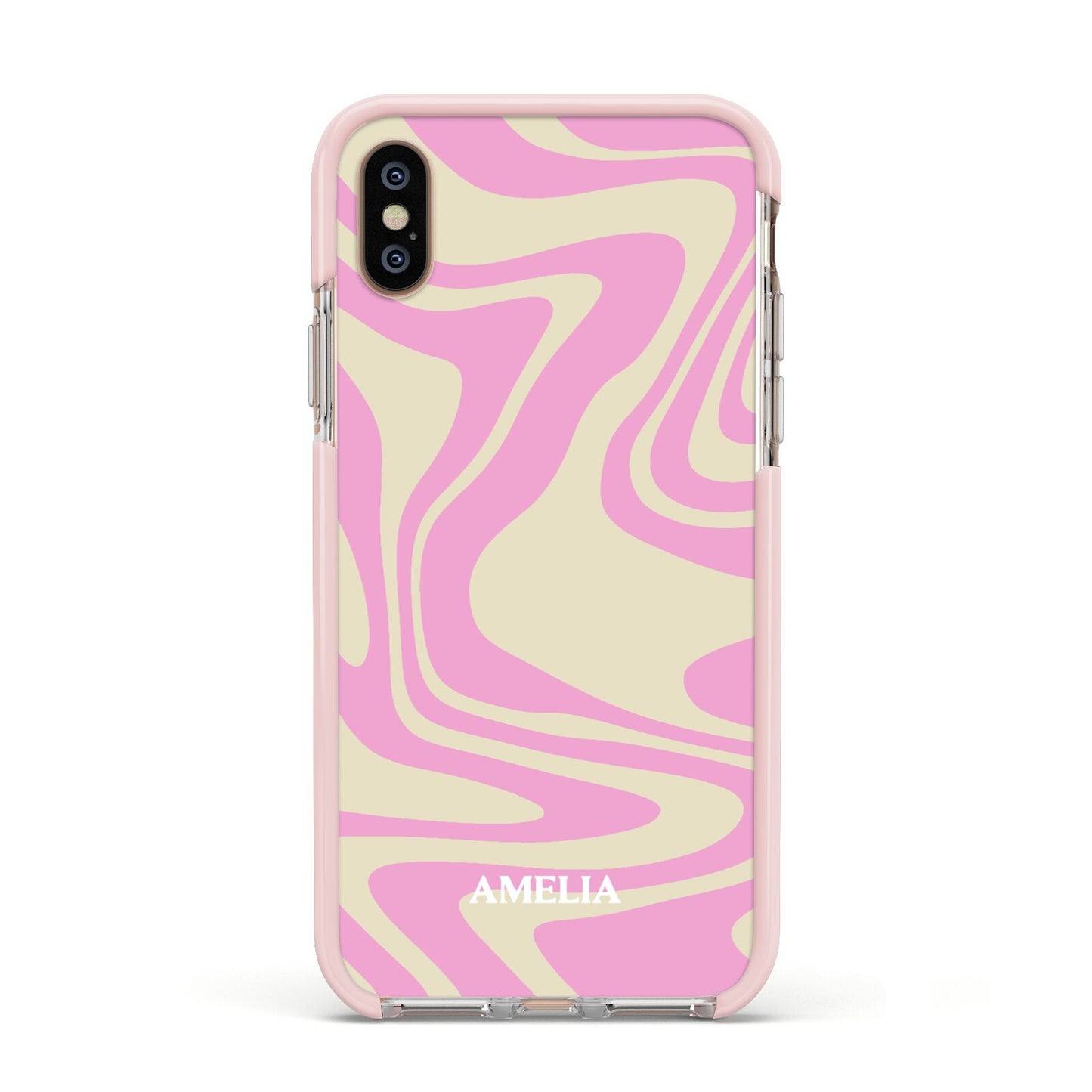 Custom Seventies Apple iPhone Xs Impact Case Pink Edge on Gold Phone