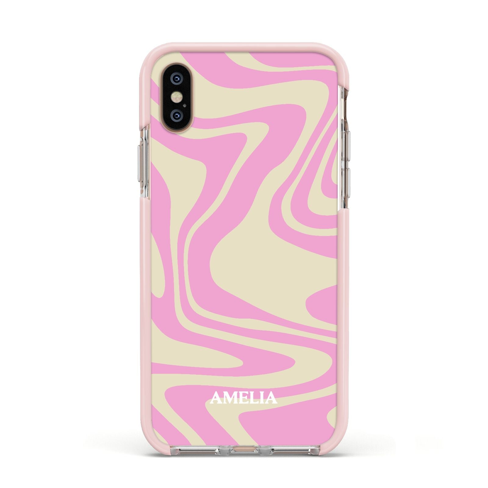 Custom Seventies Apple iPhone Xs Impact Case Pink Edge on Gold Phone