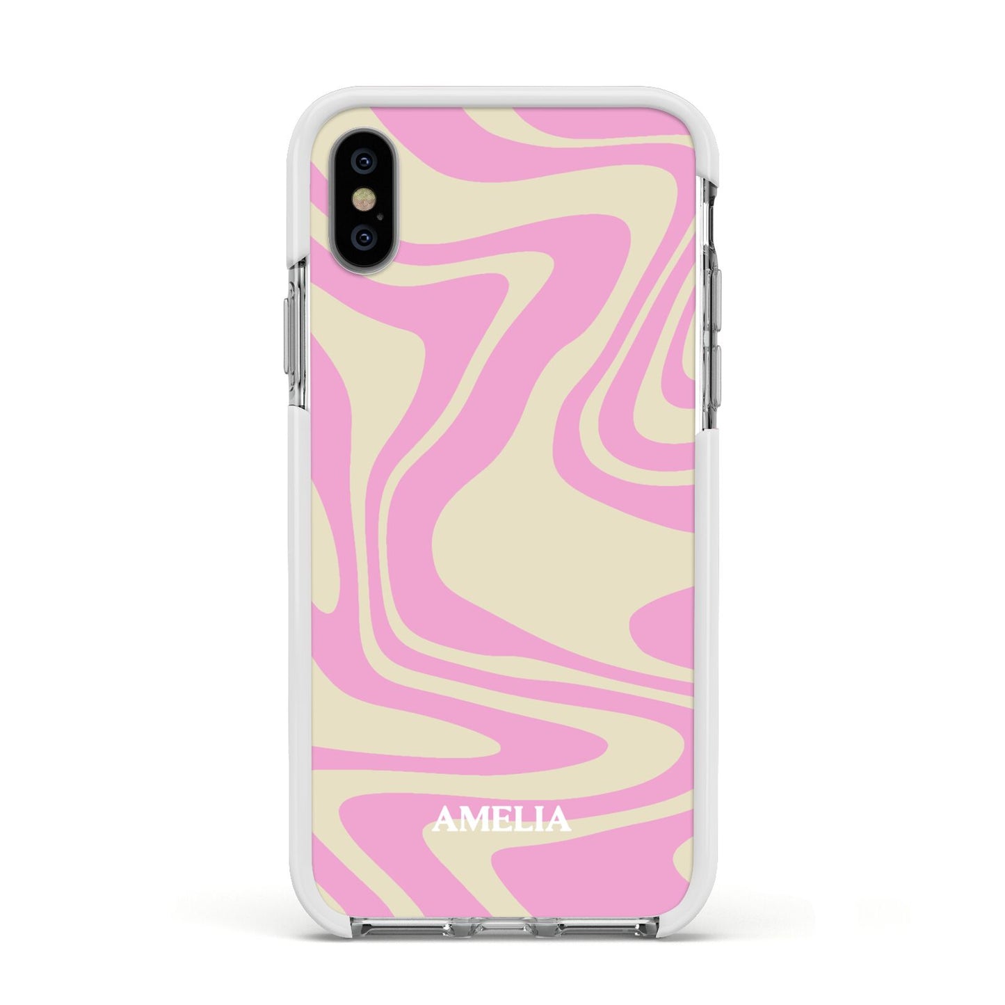 Custom Seventies Apple iPhone Xs Impact Case White Edge on Silver Phone