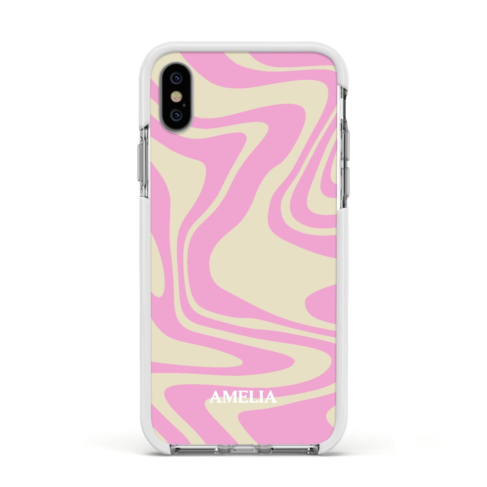 Custom Seventies Apple iPhone Xs Impact Case White Edge on Silver Phone