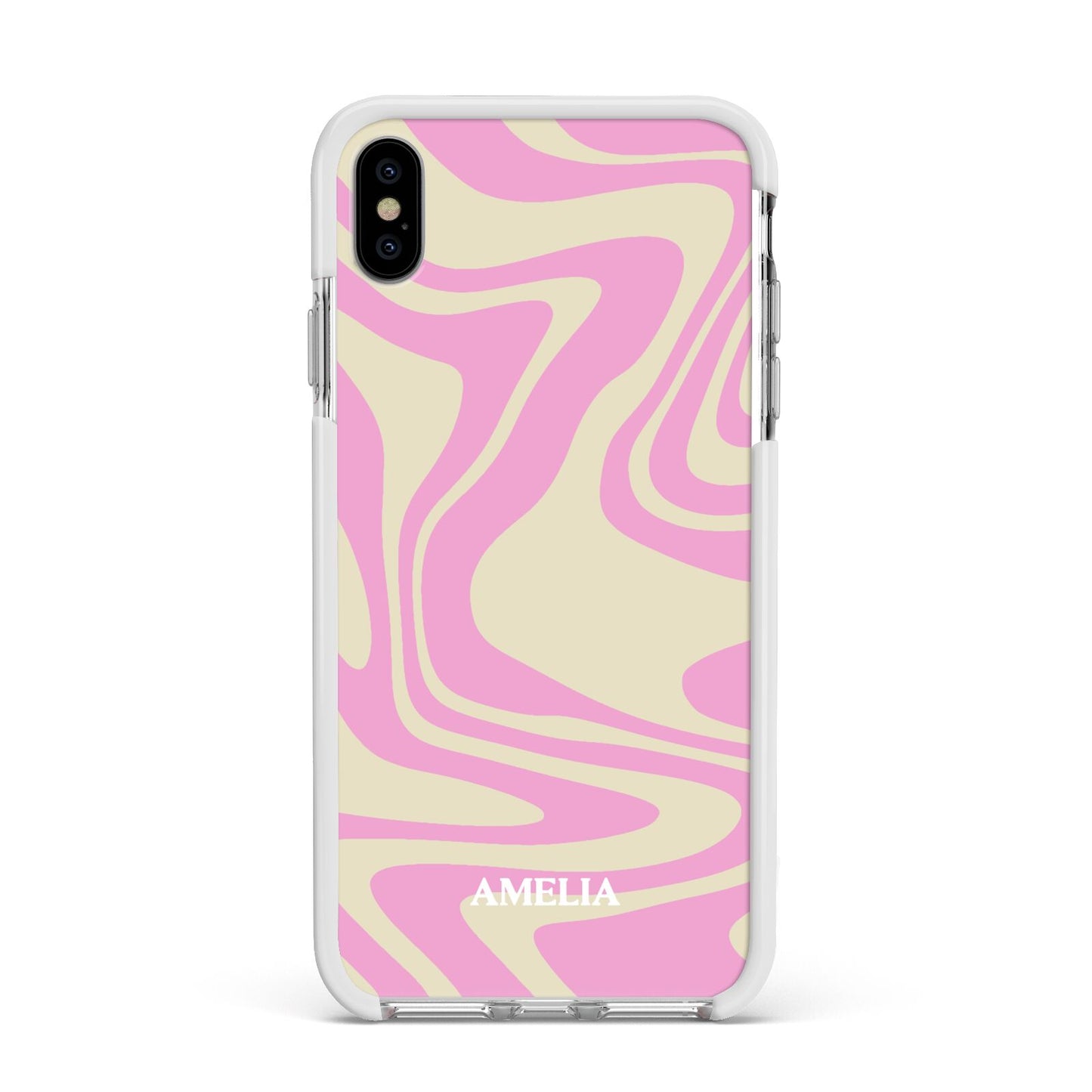 Custom Seventies Apple iPhone Xs Max Impact Case White Edge on Silver Phone