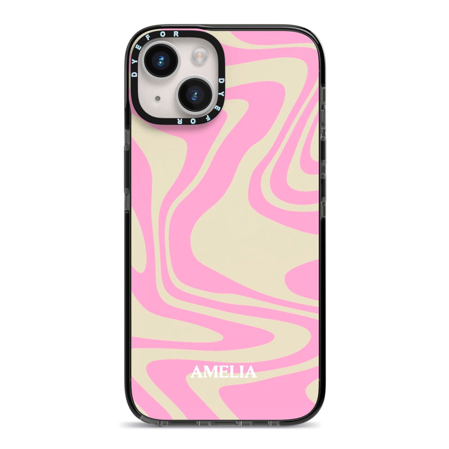 Custom Seventies iPhone 14 Black Impact Case on Silver phone