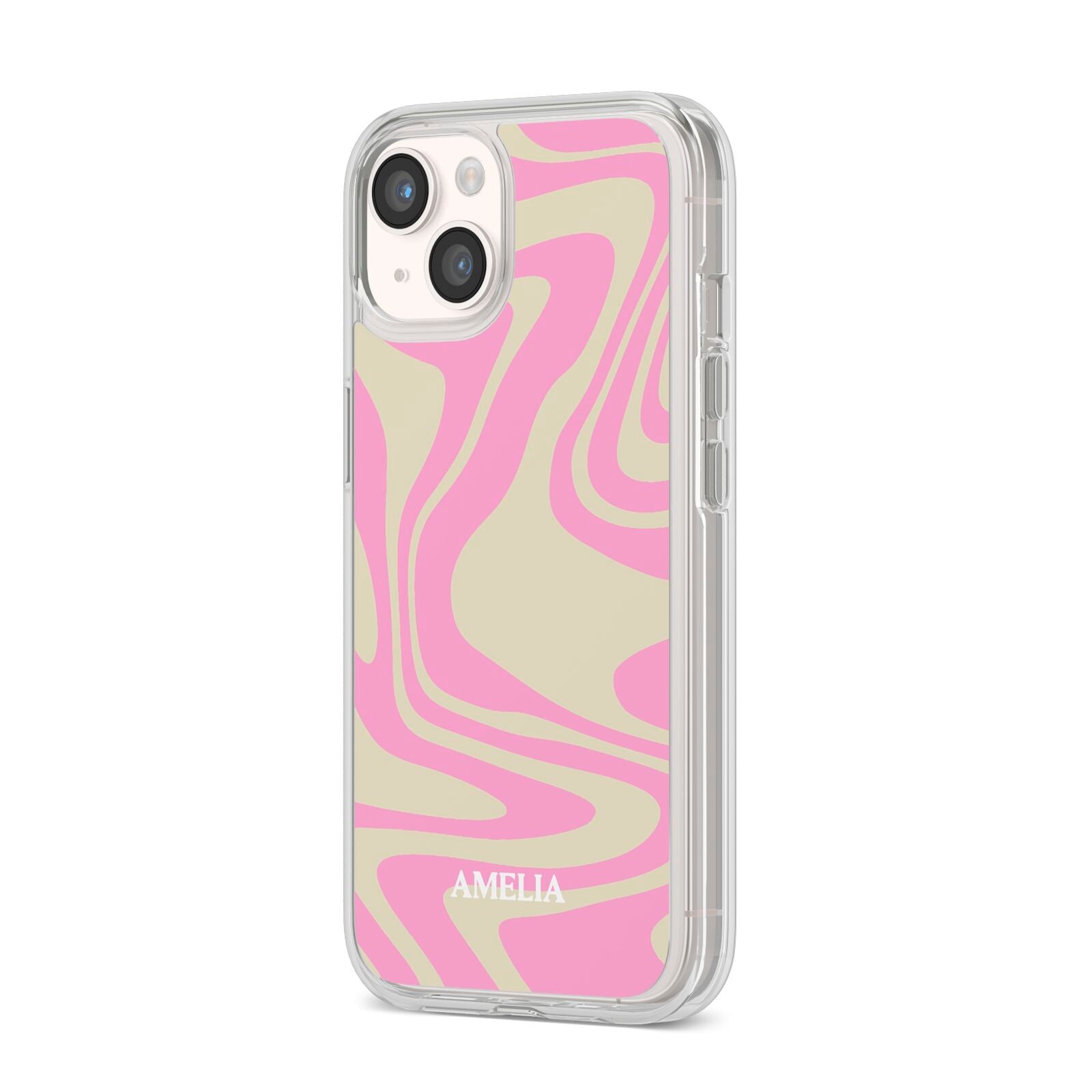 Custom Seventies iPhone 14 Clear Tough Case Starlight Angled Image