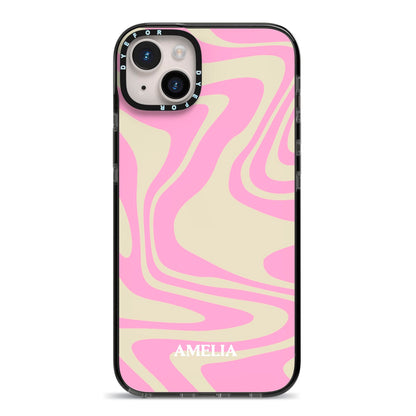 Custom Seventies iPhone 14 Plus Black Impact Case on Silver phone