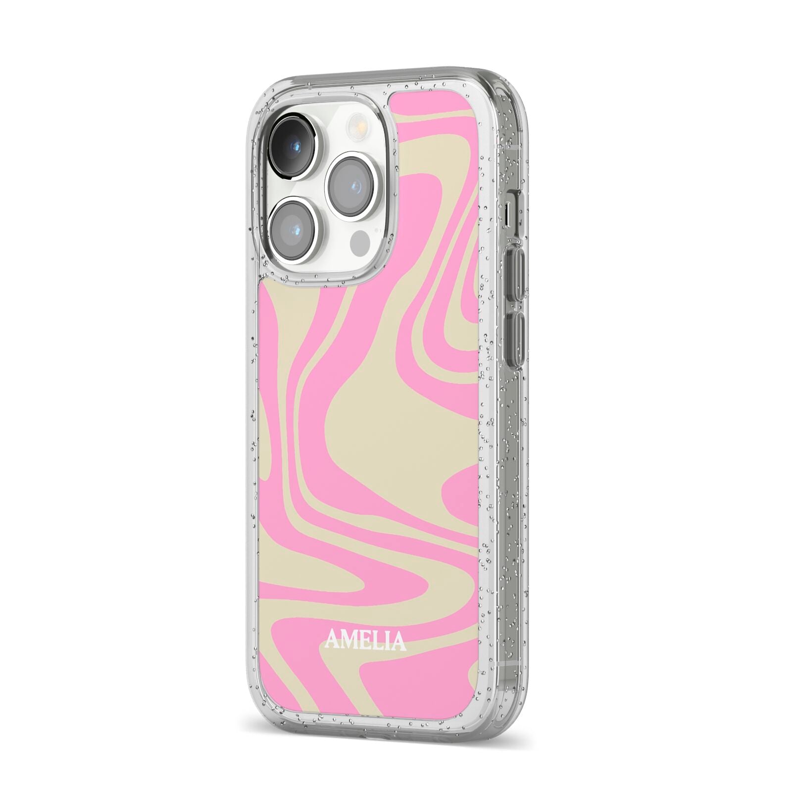 Custom Seventies iPhone 14 Pro Glitter Tough Case Silver Angled Image