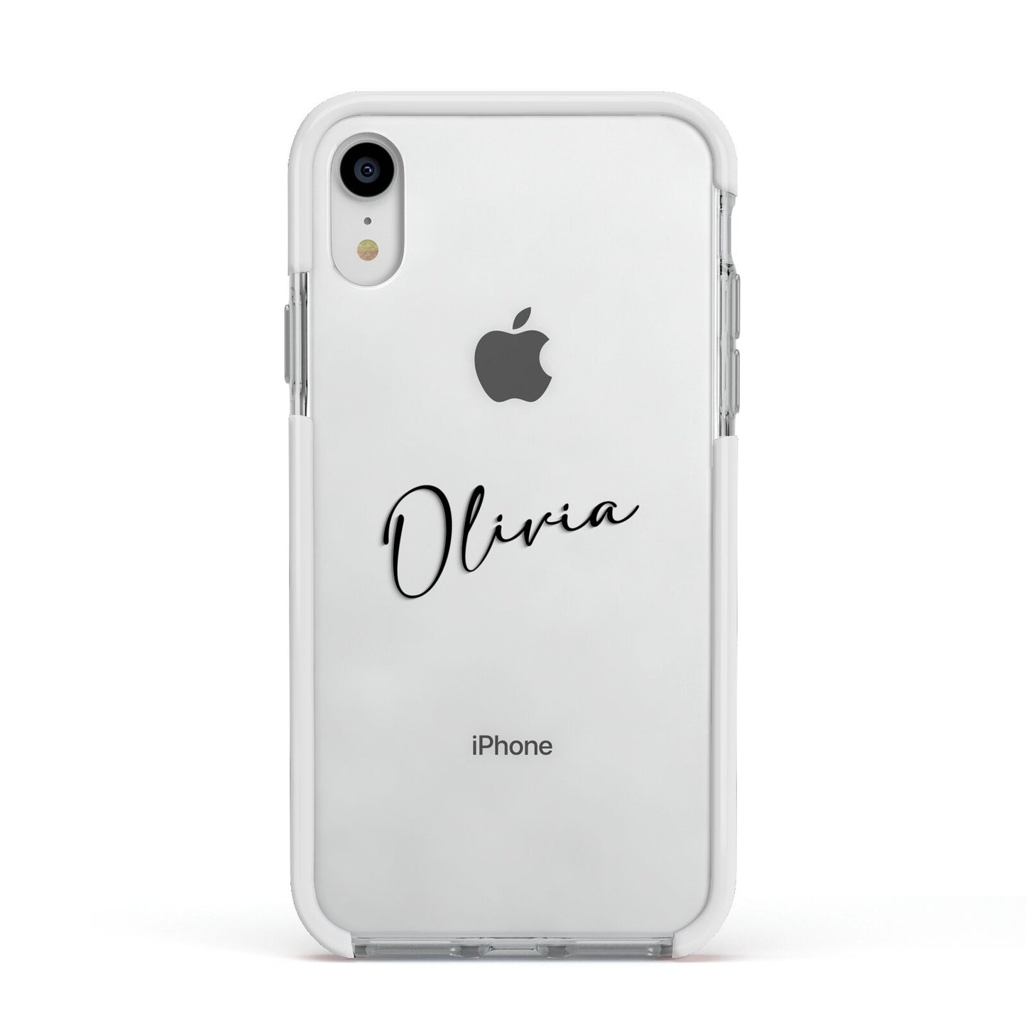 Custom Signature Apple iPhone XR Impact Case White Edge on Silver Phone