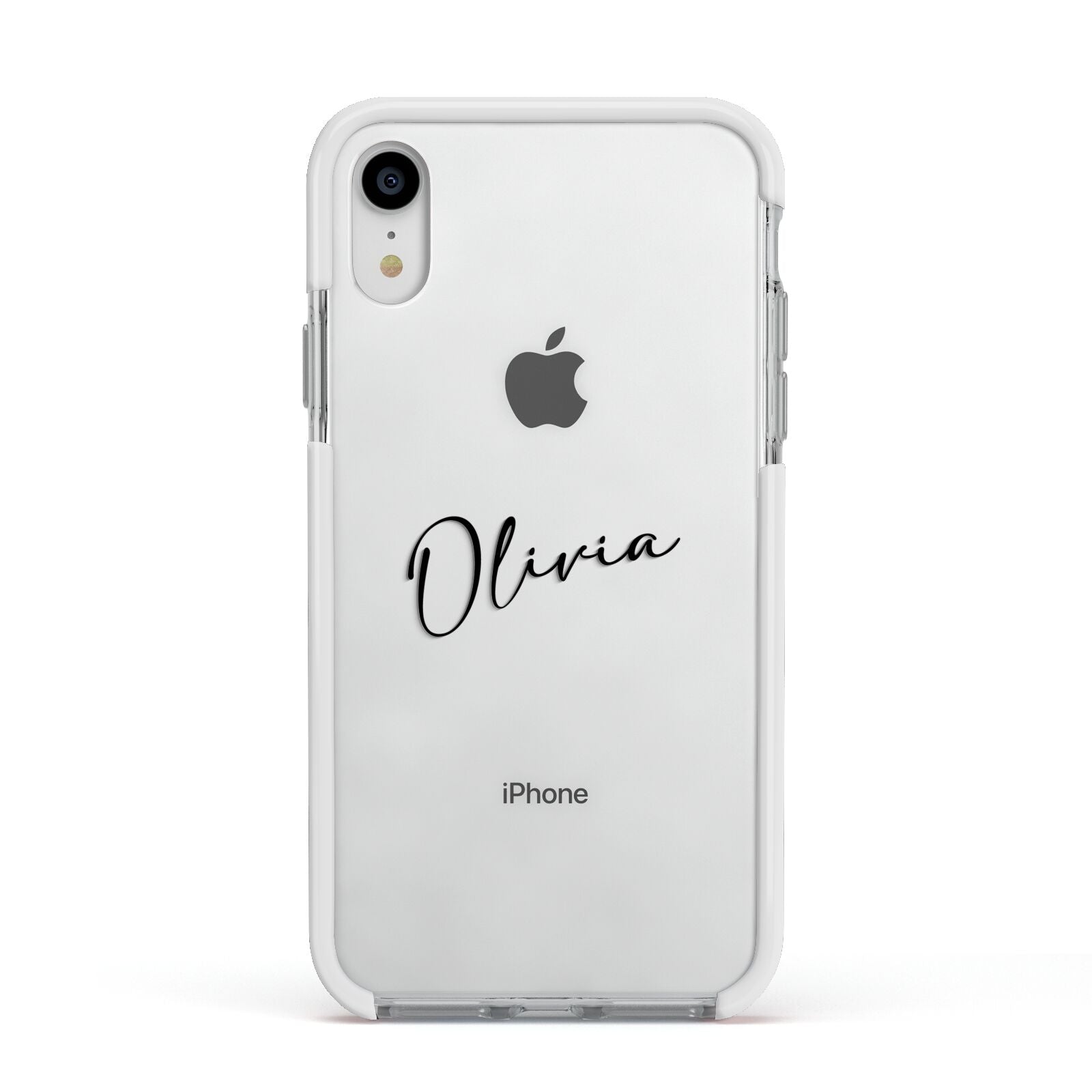 Custom Signature Apple iPhone XR Impact Case White Edge on Silver Phone